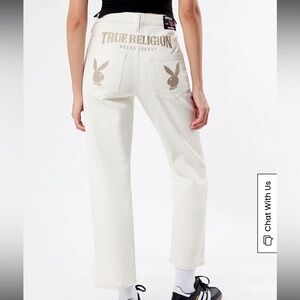 True Religion X Playboy embroidered 90’s straight leg white jeans